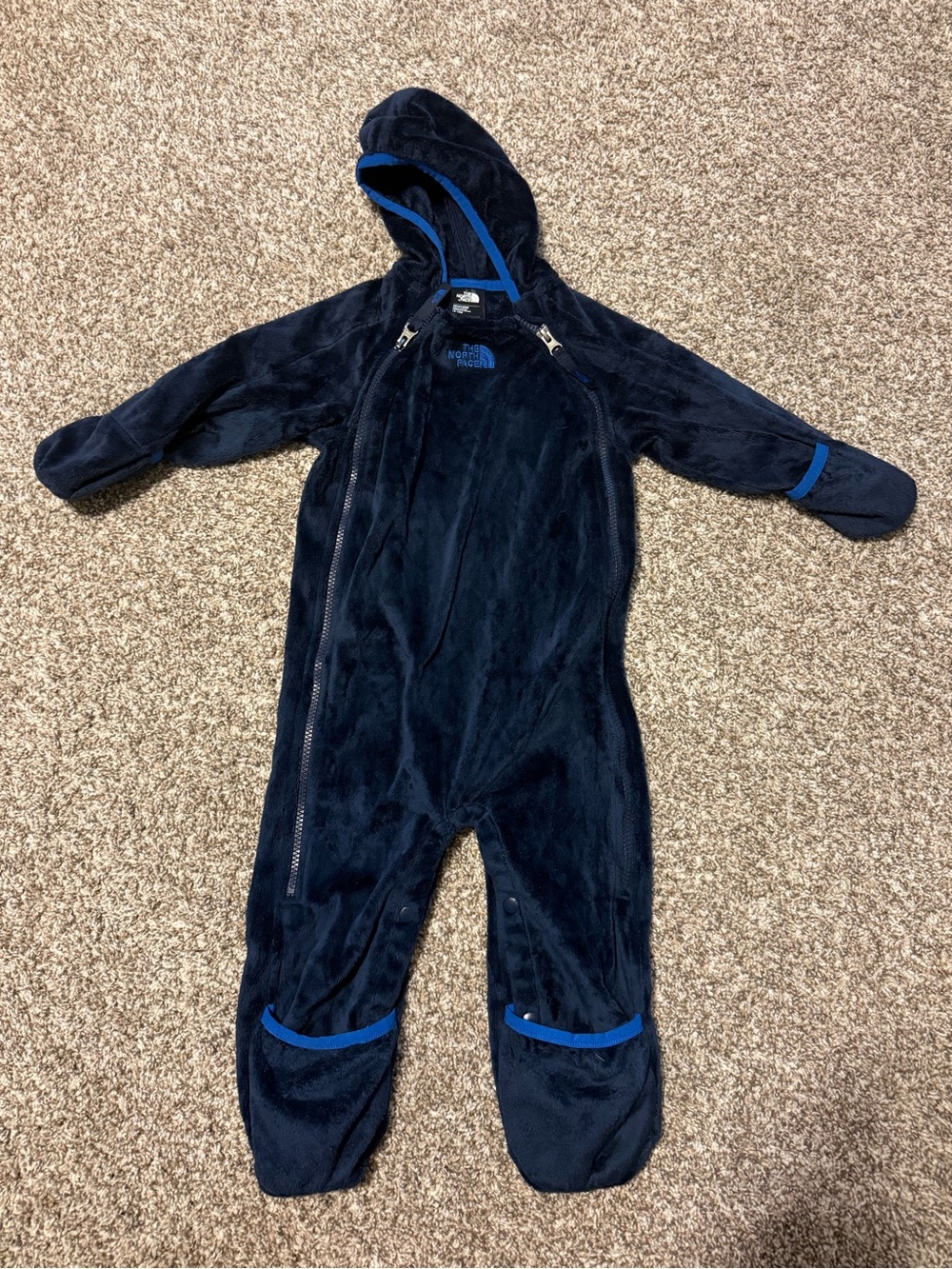 The North Face Navy Fleece One-Piece Snowsuit with Hood